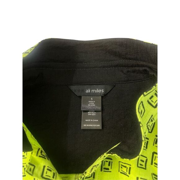 Ali Miles button down blouse lime & black sz Small - Picture 4 of 4